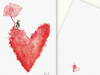 "Missing you" Valentine's card heart illustration missing my valentine postcard tree valentine