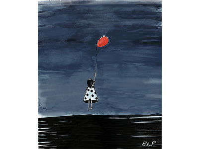 hold on illustration ink red balloon watercolor