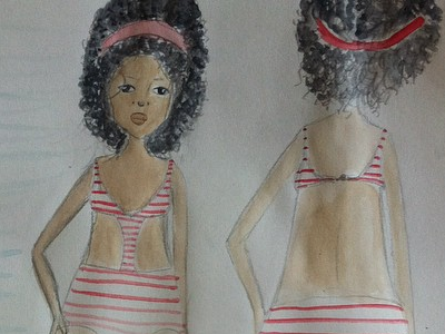 woman in bathing suite characters drawing illustration summer