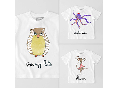 Funny animals t-shirt series apparel dencer grumpy pants illustration kids mouse multitasker opticus owl