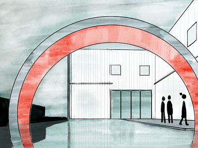 the Arch and the Pool architecture event grey illustration pool red