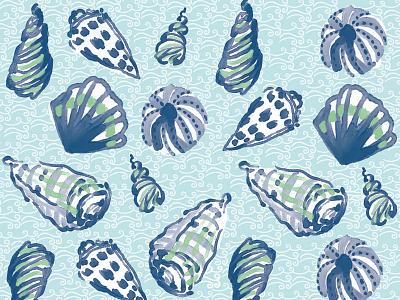 Sea Parade anchor blue coastal coral design pattern seastar shell watercolor