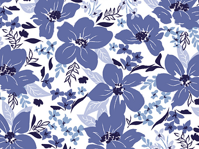 Garden Friend Blue Floral blue blue and white design floral gardening illustration pattern