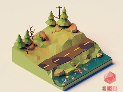 Forest Road blender forest illustration low poly lowpolyart