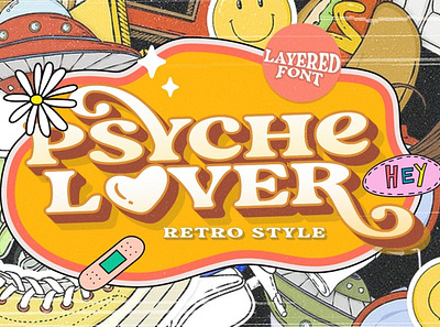 Psyche Lover - Layered Retro Font 80s branding classic classy display flower fonts logo logotype love modern psyche psychedelic retro sans serif serif typeface typography unique vintage