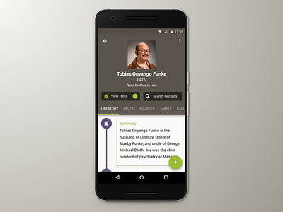 Ancestry Android Person Page android app design material design
