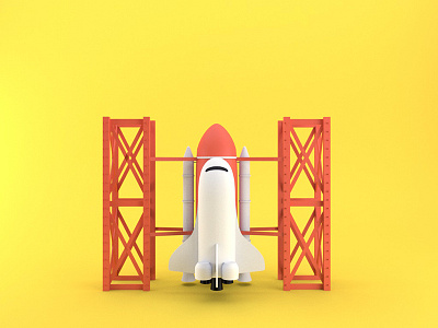 Rocket Ship 3d icon illustration mograph render