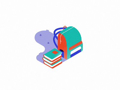 Bag And Books bag books color icon illustration isometric texture vector