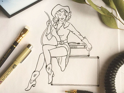 Vandoliers Cowgirl Illustration cowgirl girl illustration ink lasso micron pen pinup process