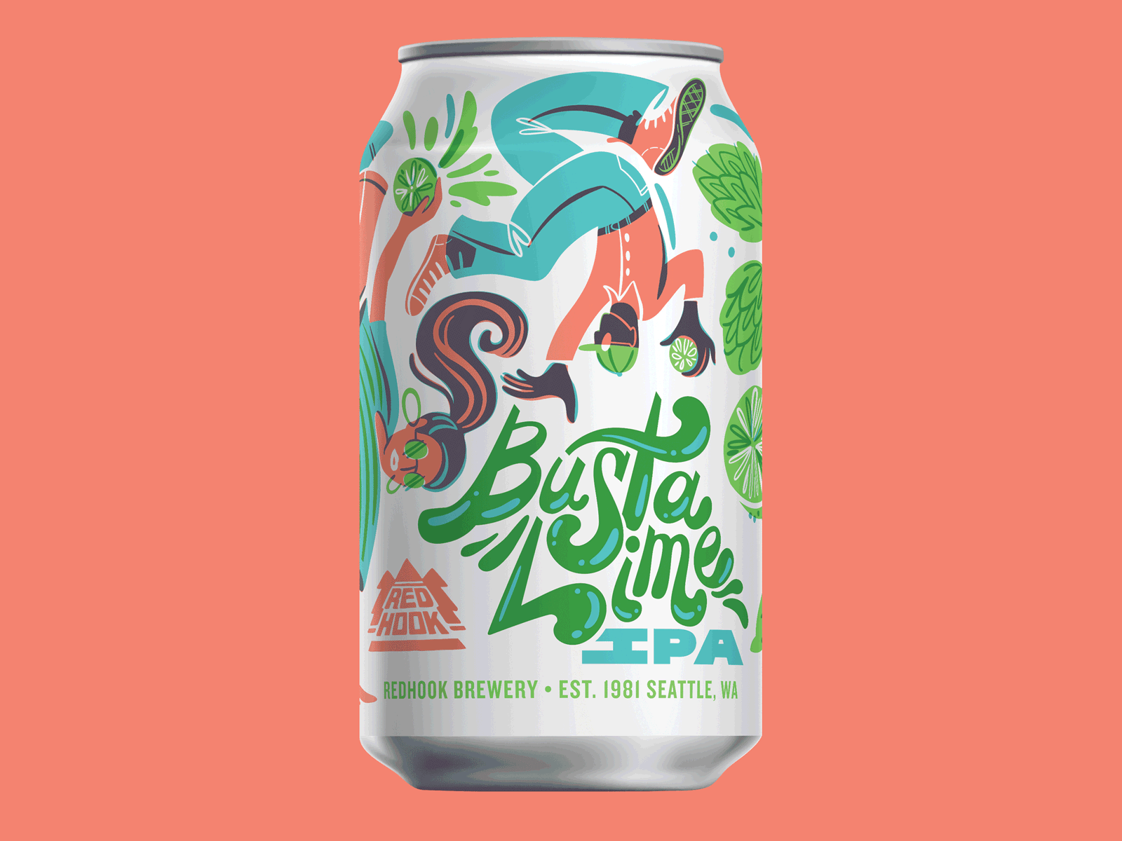 Redhook Busta Lime IPA Can beer packaging break dancing busta lime illustration lettering packaging packaging design redhook