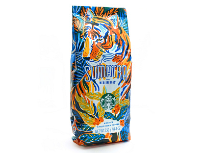 Starbucks Sumatra coffee coffee packaging coffee plants illustration packaging design packaging illustration starbucks tiger