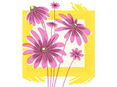 Pink & Yellow Wildflowers illustration pink retro risograph speckle wildflowers yellow
