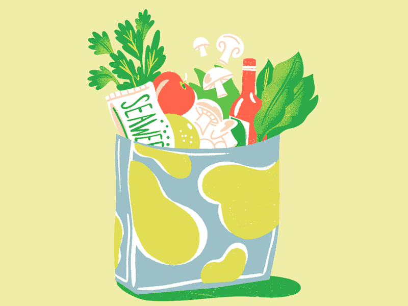 Bag of Groceries - Animated Loop animation bag eat less meat editorial editorial illustration gif groceries illustration jordan kay loop mushrooms seattle met seaweed shopping