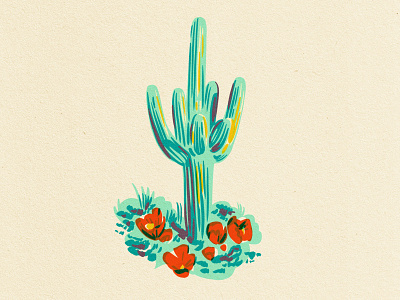 Saguaro Cactus arizona art cacti cactus cactus illustration earthy illustration overprint paper saguaro sketch teal