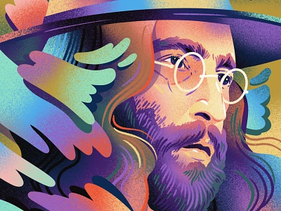 John Lennon beatles drawing drawings editorial illustration fanart fantastic fantasy gradient illustration john lennon lennon magical noise portrait purple rainbow shading texture