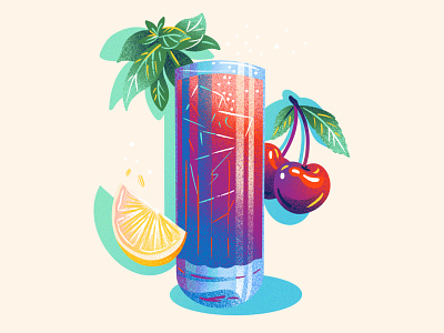 Cherry Lemon Basil Mocktail beverage drawing drink editorial editorial illustration food illustration jordan kay limited color texture