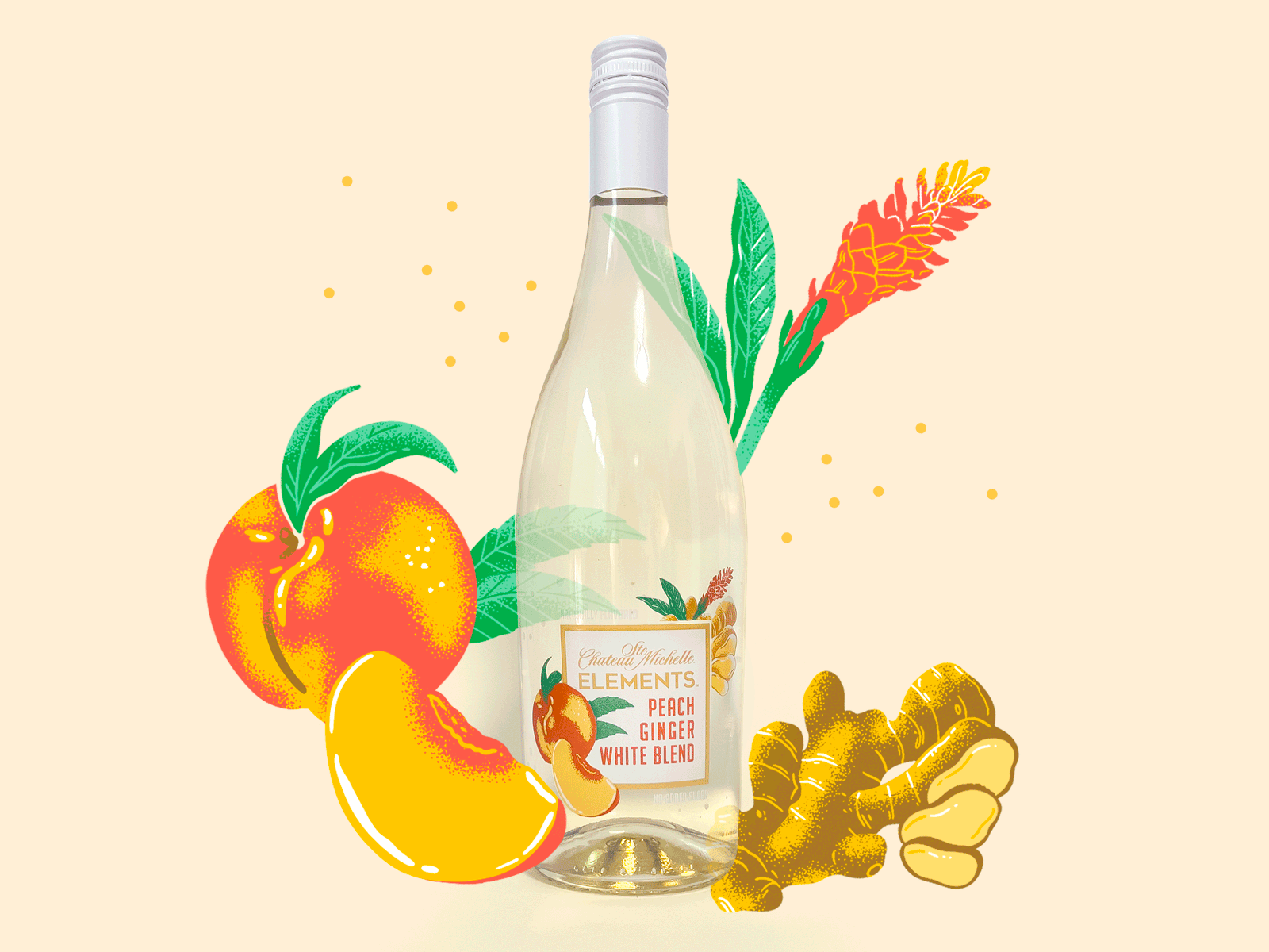 Illustrations for Wine Label drawing flower food illustration ginger illustration jordan kay limited color peach plant illustration spot illustration stipple stippling texture white wine wine label