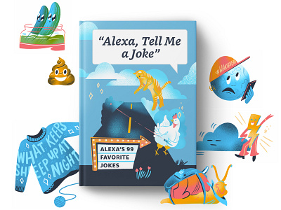 Illustrations from "Alexa, Tell Me a Joke" book cover book illustration childrens book design drawing editorial editorial illustration funny gradient illustration joke book jordan kay kids book limited color noise spot illustration texture