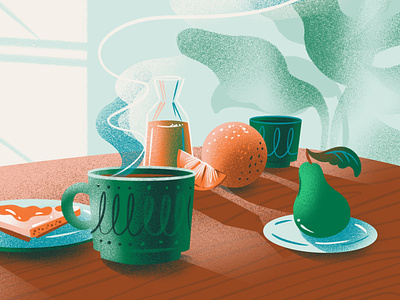 Breakfast Coffee breakfast coffee design drawing fruit illustration jordan kay light and shadow orange pear texture toast