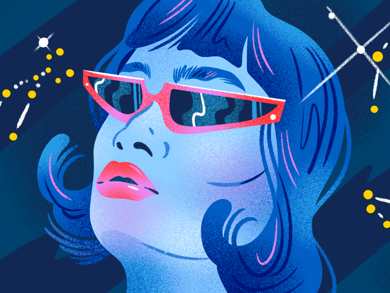 Zodiac Gift Guide for Popsugar astrology constellation drawing editorial editorial illustration fashion fashion illustration illustration jordan kay limited color sparkles sunglasses texture woman zodiac