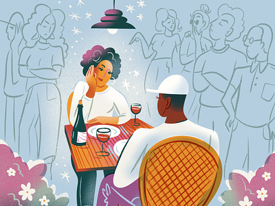 Illustration for the Telegraph 'Midults' advice column advice ageism date night dear abby dinner disapproval drawing editorial illustration illustration jordan kay limited color telegraph texture uk