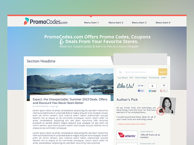 PromoCodes.com Sneak Peak coupons site deals site landing page promo codes two column