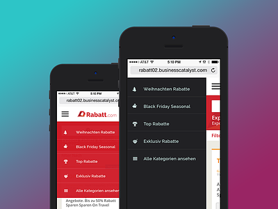 Mobile Global Navigation Menu discounts menu menu filter menu icons mobile rabatt responsive