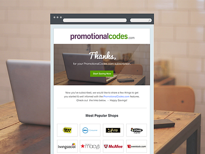 Thank You Email coupon newsletter deal newsletter email email newsletter newsletter promo codes promotionalcodes.com table design thank you email