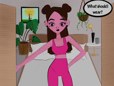 What should I wear? bedroom characterdesign design fashion illustration girl goth gym gym gear illustration outfit pink wardrobe