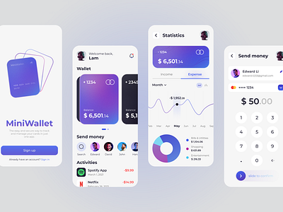 Minimal Wallet mobile app - Light mode finance app financial app minimal mobile app mobile design ui ui design ux wallet wallet app