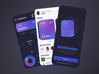 Miniwallet - Finance app cards dark ui finance app ui ui design ux ux design wallet app