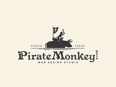 Pirate Monkey logo austin black and white bull flag monkey pirate ship sword texas web design