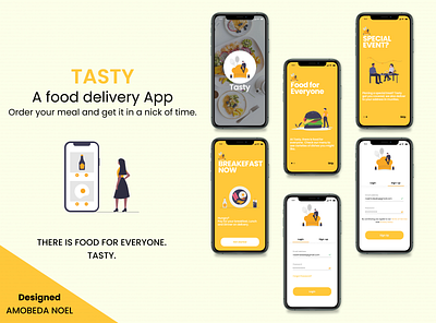 TASTY Food delivery App design by Amobeda Noel (UI/UX) animation app branding delivery delivery app delivery service design flash food and drink food app food illustration foodie illustrator onboarding onboarding screens ui ux web website