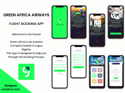 Green Africa Airways Booking App Designed By Amobeda Noe(UI/UX) aircraft airline app airline logo airlines airplane airport app booking branding design filght illustration plane prototyping reservations ui uidesign uxdesign