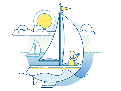 Sailing illustration recomposition boat clouds horizon icon illustration lineart outline sailing sailor sea vector yacht