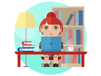 Copywriter copywriter desk flat frontview illustration office team vector workspace writer сharacter