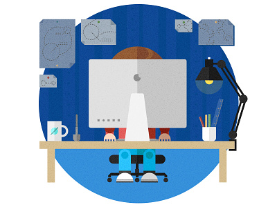 Designer design designer desk flat frontview illustration office team vector workspace сharacter