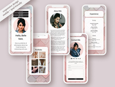 Pink website on phone branding design minimal portfolio page ux web website design