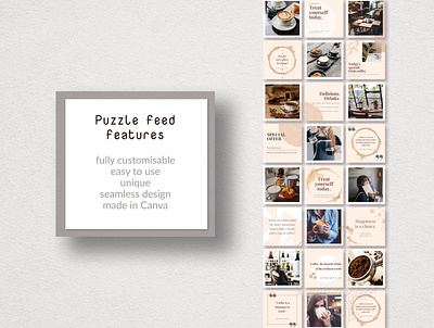 Instagram template puzzle style branding canva instagram puzzle feed minimal social media template website design