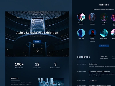 CRAFTSPACE - Art Exhibition Landing Page art art exhibit art exhibition dark mode event event website exhibition landing landing page landing pages ui ui design ux web website