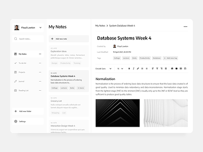 Notes App Dashboard Concept black and white clean dashboard docs documents folders minimalist monochrome notepad notes notion organizer to do list todo ui uidesign