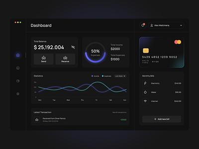 Financial Management Dashboard app banking bankingapp cards dark mode dashboard e wallet finance financial ui ui design wallet website