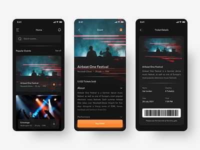 Event Booking App Concept app clean concert dark mode event festival minimalist mobile mobile app design ui ui design