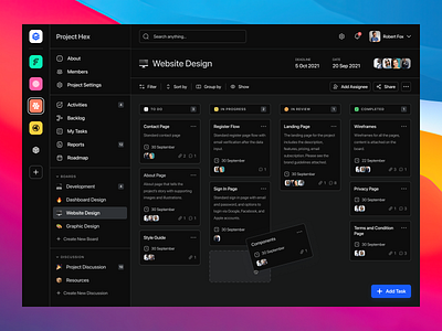 Project Management Dashboard - Dark clean dark dark mode dashboard kanban management minimalist project project management ui web app