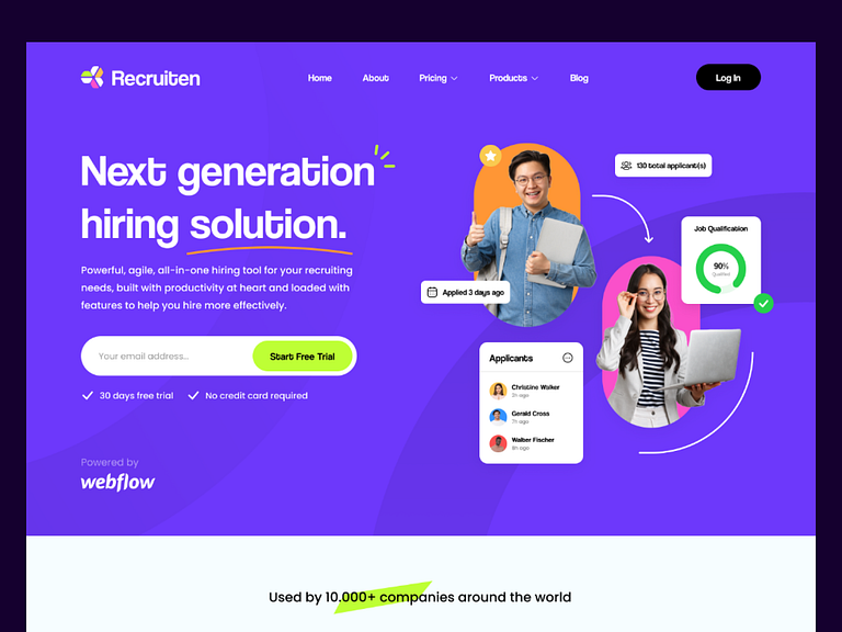 Recruiten HR Hiring Platform Landing Page by Arvin Aradhana for Morva Labs on Dribbble