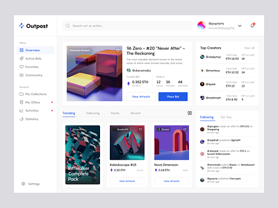 Outpost - NFT Marketplace Dashboard crypto dark mode dashboard eth marketplace minimalist nft ui ui design