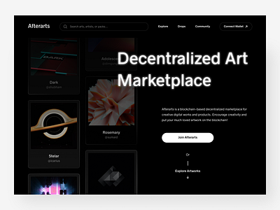 Afterarts – NFT Marketplace art artwork blockchain clean crypto dark dark mode eth landing page minimalist modern nft solana ui web website