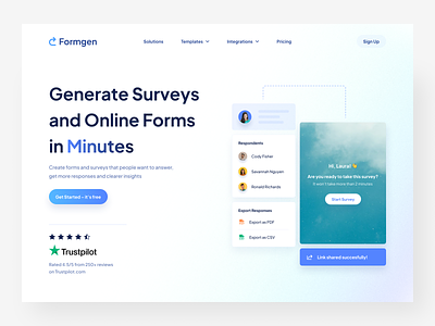 Formgen - Survey / Form Builder SaaS blue clean forms gradient questionnaire research saas software survey ui web web design