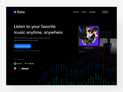 Echo - Music Streaming Platform album clean landing page minimalist music playlist saas software song streaming ui ui design web