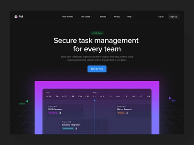 PM - Project Management SaaS landing page minimalist productivity project project management saas software task task management ui web design